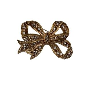 Nolan Miller Unique Gold & Crystal Bow Brooch